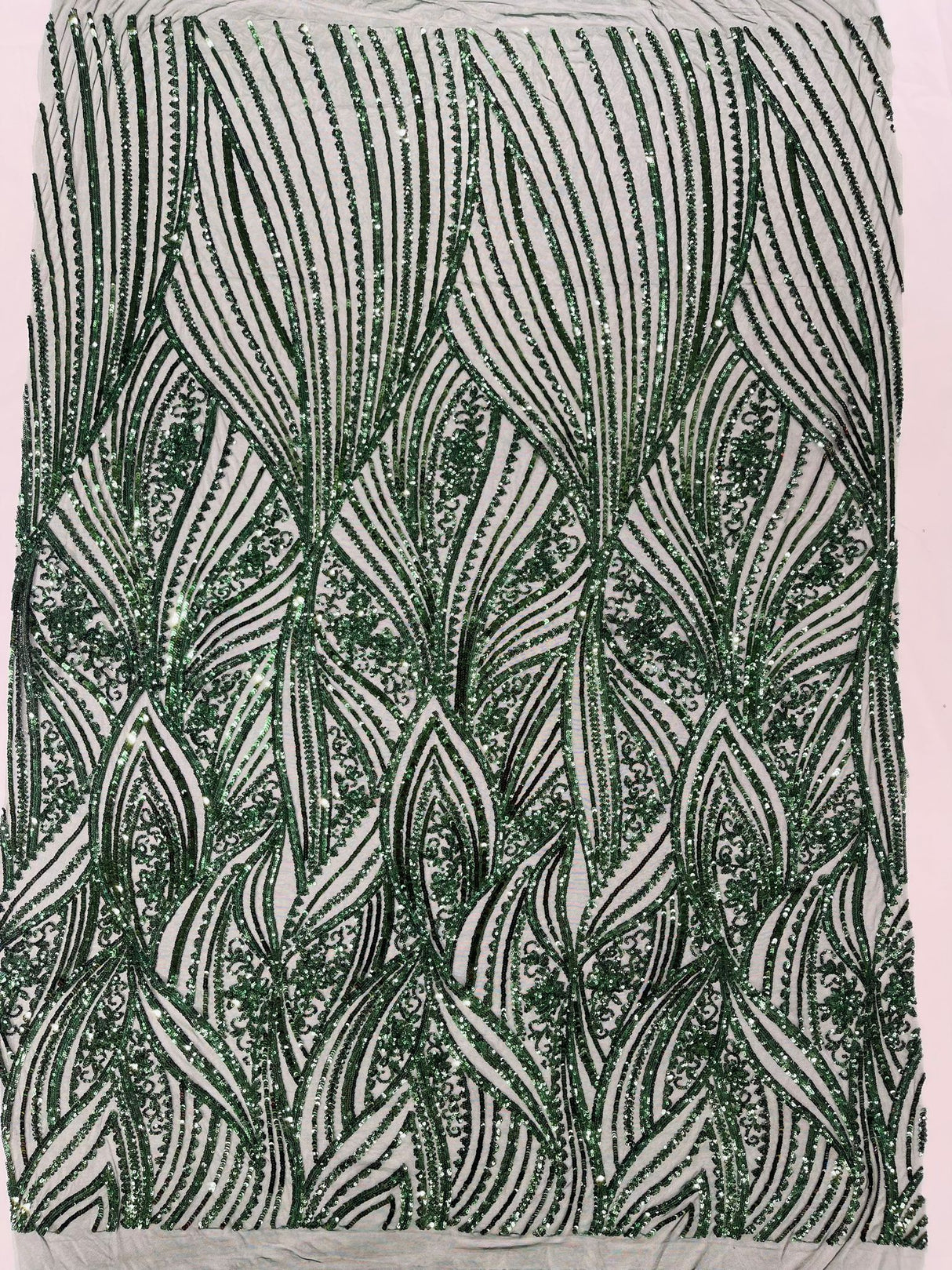 Geometric Feather Wing Polyester Fabric - 4 Way Stretch Mesh, Embroidered Sequins, 54" Width, 36" Length (1 Yard)