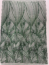 Geometric Feather Wing Polyester Fabric - 4 Way Stretch Mesh, Embroidered Sequins, 54" Width, 36" Length (1 Yard)