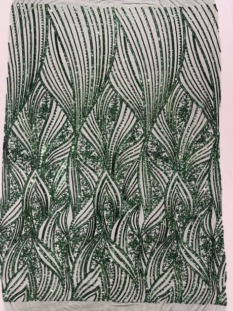 Geometric Feather Wing Polyester Fabric - 4 Way Stretch Mesh, Embroidered Sequins, 54" Width, 36" Length (1 Yard)