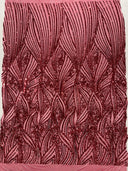 Geometric Feather Wing Polyester Fabric - 4 Way Stretch Mesh, Embroidered Sequins, 54" Width, 36" Length (1 Yard)