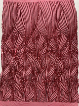 Geometric Feather Wing Polyester Fabric - 4 Way Stretch Mesh, Embroidered Sequins, 54" Width, 36" Length (1 Yard)