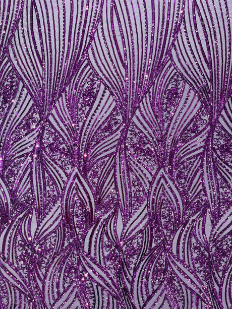 Geometric Feather Wing Polyester Fabric - 4 Way Stretch Mesh, Embroidered Sequins, 54" Width, 36" Length (1 Yard)