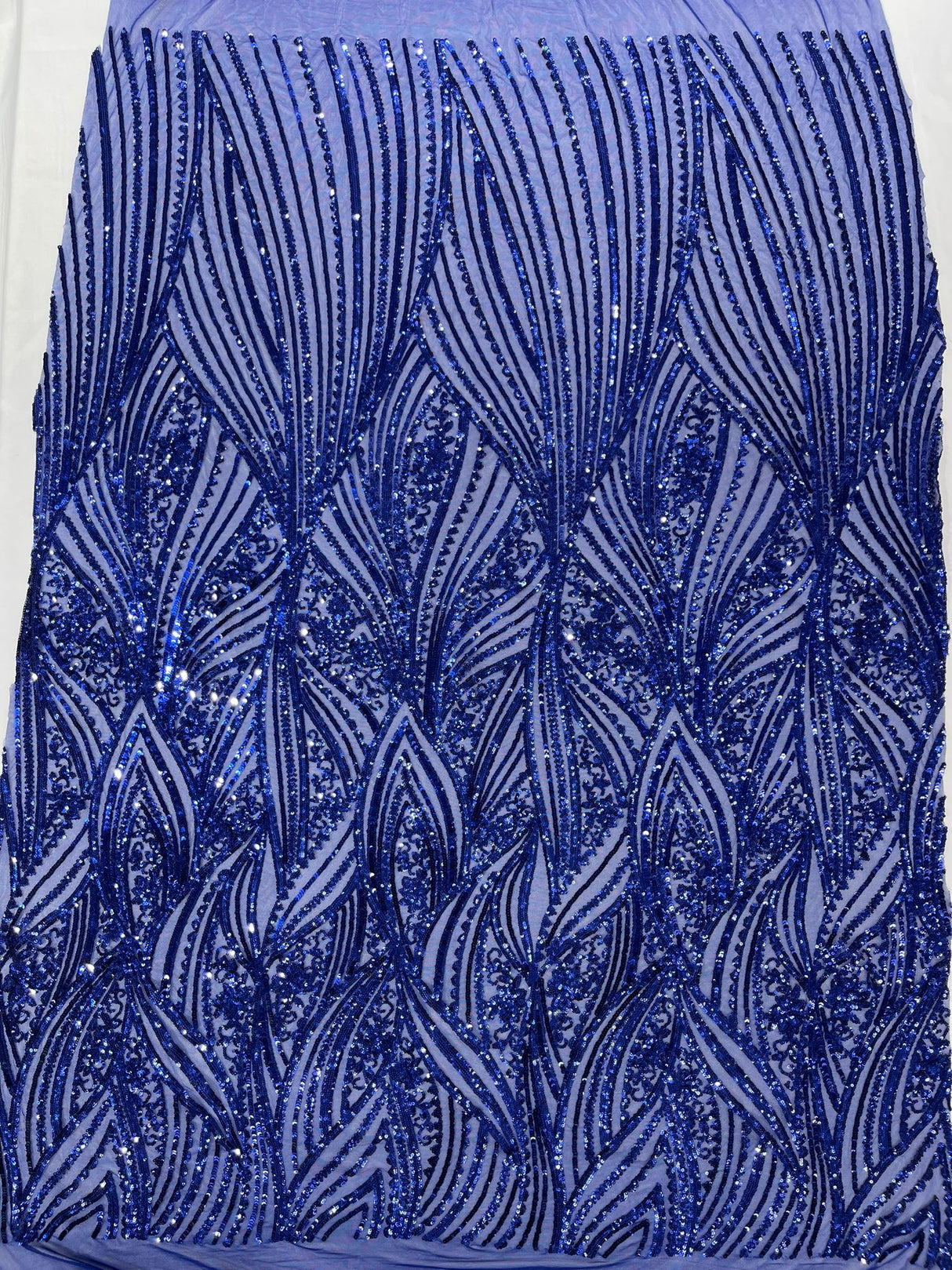 Geometric Feather Wing Polyester Fabric - 4 Way Stretch Mesh, Embroidered Sequins, 54" Width, 36" Length (1 Yard)