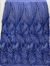 Geometric Feather Wing Polyester Fabric - 4 Way Stretch Mesh, Embroidered Sequins, 54" Width, 36" Length (1 Yard)