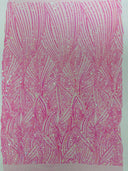 Geometric Feather Wing Polyester Fabric - 4 Way Stretch Mesh, Embroidered Sequins, 54" Width, 36" Length (1 Yard)