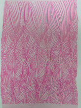 Geometric Feather Wing Polyester Fabric - 4 Way Stretch Mesh, Embroidered Sequins, 54" Width, 36" Length (1 Yard)