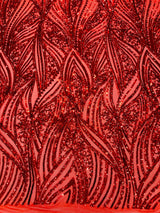 Geometric Feather Wing Polyester Fabric - 4 Way Stretch Mesh, Embroidered Sequins, 54" Width, 36" Length (1 Yard)