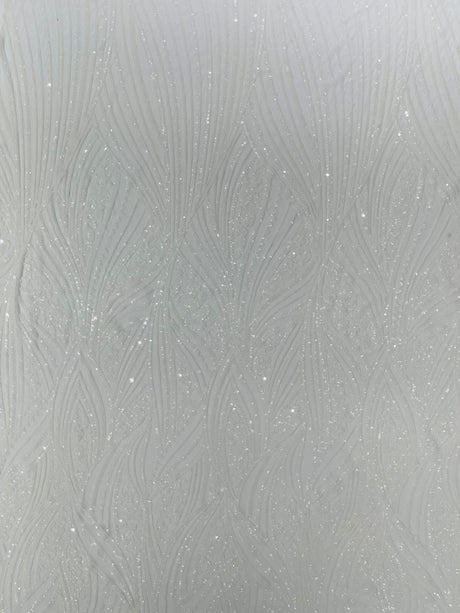 Geometric Feather Wing Polyester Fabric - 4 Way Stretch Mesh, Embroidered Sequins, 54" Width, 36" Length (1 Yard)