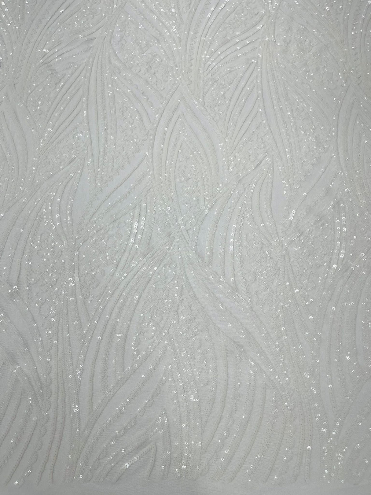 Geometric Feather Wing Polyester Fabric - 4 Way Stretch Mesh, Embroidered Sequins, 54" Width, 36" Length (1 Yard)