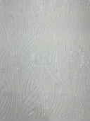 Geometric Feather Wing Polyester Fabric - 4 Way Stretch Mesh, Embroidered Sequins, 54" Width, 36" Length (1 Yard)