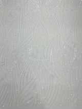 Geometric Feather Wing Polyester Fabric - 4 Way Stretch Mesh, Embroidered Sequins, 54" Width, 36" Length (1 Yard)