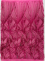 Geometric Feather Wing Polyester Fabric - 4 Way Stretch Mesh, Embroidered Sequins, 54" Width, 36" Length (1 Yard)
