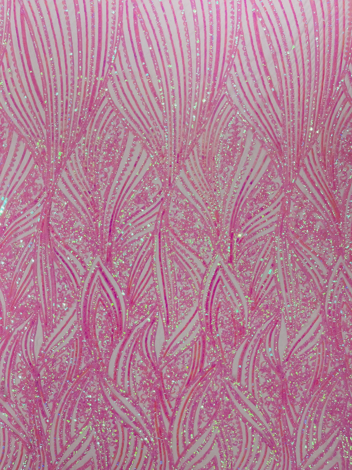 Geometric Feather Wing Polyester Fabric - 4 Way Stretch Mesh, Embroidered Sequins, 54" Width, 36" Length (1 Yard)