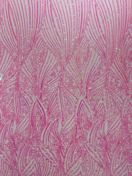 Geometric Feather Wing Polyester Fabric - 4 Way Stretch Mesh, Embroidered Sequins, 54" Width, 36" Length (1 Yard)