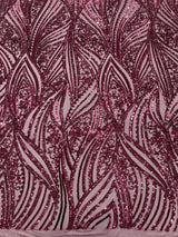 Geometric Feather Wing Polyester Fabric - 4 Way Stretch Mesh, Embroidered Sequins, 54" Width, 36" Length (1 Yard)