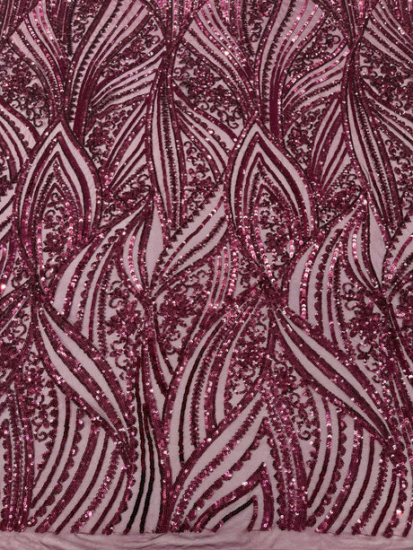 Geometric Feather Wing Polyester Fabric - 4 Way Stretch Mesh, Embroidered Sequins, 54" Width, 36" Length (1 Yard)