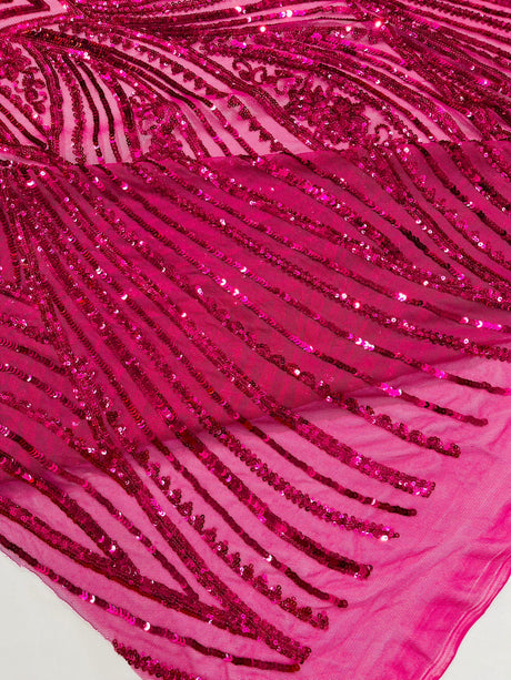Geometric Feather Wing Polyester Fabric - 4 Way Stretch Mesh, Embroidered Sequins, 54" Width, 36" Length (1 Yard)
