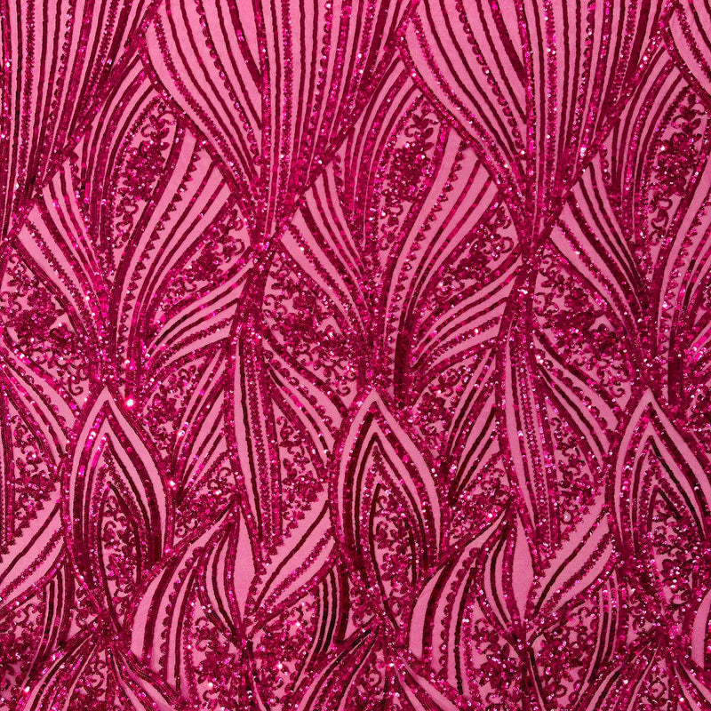 Geometric Feather Wing Polyester Fabric - 4 Way Stretch Mesh, Embroidered Sequins, 54" Width, 36" Length (1 Yard)