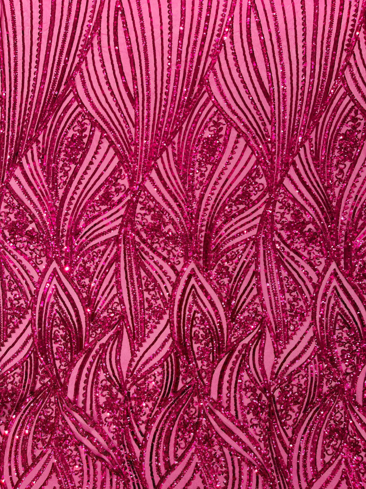 Geometric Feather Wing Polyester Fabric - 4 Way Stretch Mesh, Embroidered Sequins, 54" Width, 36" Length (1 Yard)