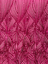 Geometric Feather Wing Polyester Fabric - 4 Way Stretch Mesh, Embroidered Sequins, 54" Width, 36" Length (1 Yard)