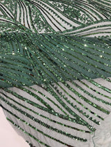 Geometric Feather Wing Polyester Fabric - 4 Way Stretch Mesh, Embroidered Sequins, 54" Width, 36" Length (1 Yard)