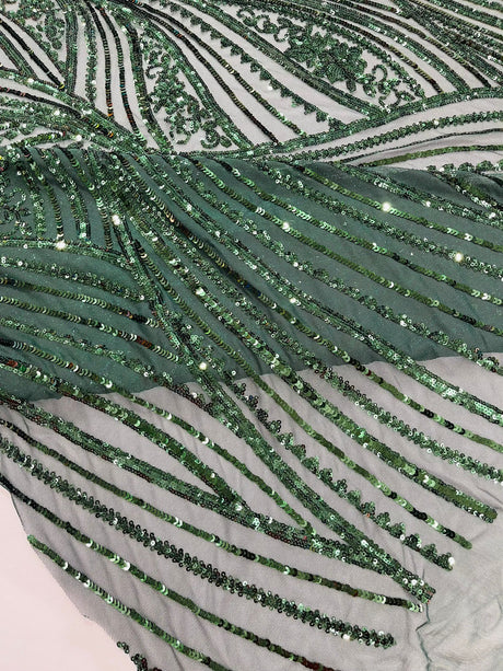 Geometric Feather Wing Polyester Fabric - 4 Way Stretch Mesh, Embroidered Sequins, 54" Width, 36" Length (1 Yard)