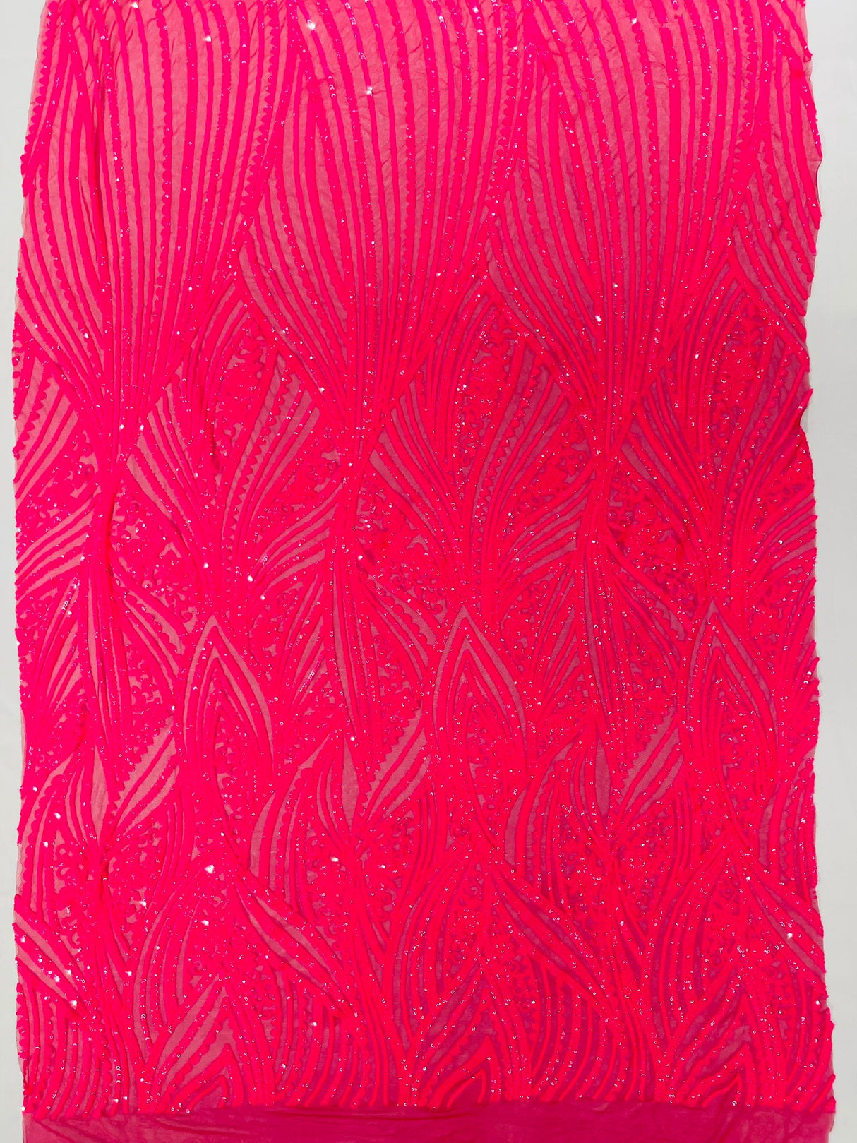 Geometric Feather Wing Polyester Fabric - 4 Way Stretch Mesh, Embroidered Sequins, 54" Width, 36" Length (1 Yard)