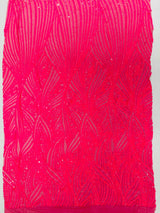 Geometric Feather Wing Polyester Fabric - 4 Way Stretch Mesh, Embroidered Sequins, 54" Width, 36" Length (1 Yard)