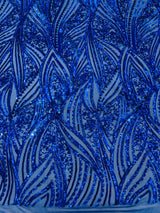 Geometric Feather Wing Polyester Fabric - 4 Way Stretch Mesh, Embroidered Sequins, 54" Width, 36" Length (1 Yard)