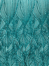 Geometric Feather Wing Polyester Fabric - 4 Way Stretch Mesh, Embroidered Sequins, 54" Width, 36" Length (1 Yard)