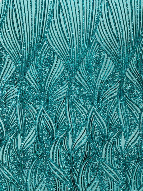 Geometric Feather Wing Polyester Fabric - 4 Way Stretch Mesh, Embroidered Sequins, 54" Width, 36" Length (1 Yard)