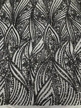 Geometric Feather Wing Polyester Fabric - 4 Way Stretch Mesh, Embroidered Sequins, 54" Width, 36" Length (1 Yard)