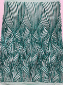 Geometric Feather Wing Polyester Fabric - 4 Way Stretch Mesh, Embroidered Sequins, 54" Width, 36" Length (1 Yard)