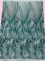 Geometric Feather Wing Polyester Fabric - 4 Way Stretch Mesh, Embroidered Sequins, 54" Width, 36" Length (1 Yard)