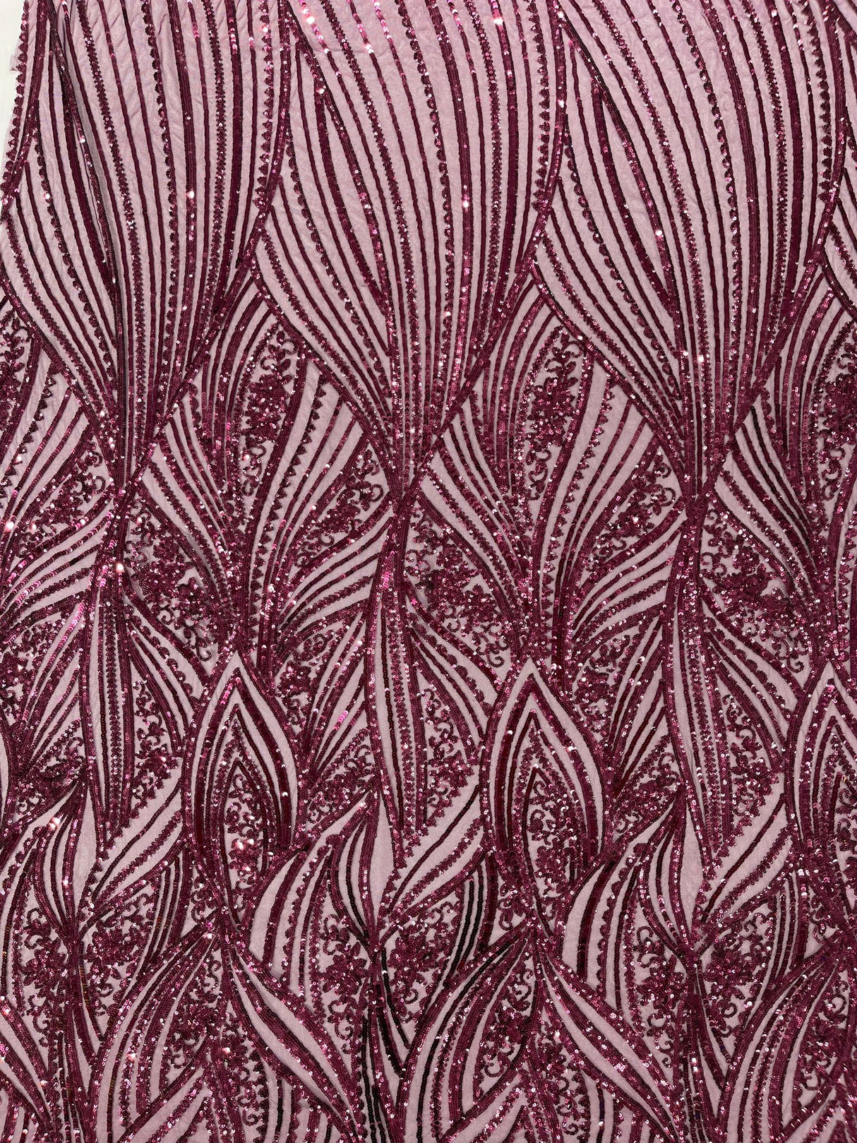 Geometric Feather Wing Polyester Fabric - 4 Way Stretch Mesh, Embroidered Sequins, 54" Width, 36" Length (1 Yard)