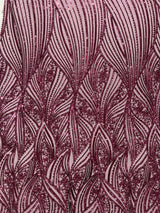 Geometric Feather Wing Polyester Fabric - 4 Way Stretch Mesh, Embroidered Sequins, 54" Width, 36" Length (1 Yard)