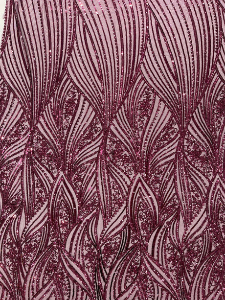 Geometric Feather Wing Polyester Fabric - 4 Way Stretch Mesh, Embroidered Sequins, 54" Width, 36" Length (1 Yard)