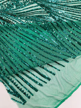 Geometric Feather Wing Polyester Fabric - 4 Way Stretch Mesh, Embroidered Sequins, 54" Width, 36" Length (1 Yard)