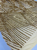 Geometric Feather Wing Polyester Fabric - 4 Way Stretch Mesh, Embroidered Sequins, 54" Width, 36" Length (1 Yard)