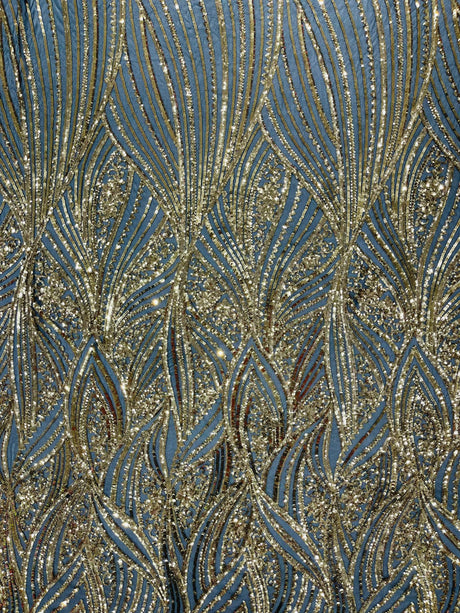 Geometric Feather Wing Polyester Fabric - 4 Way Stretch Mesh, Embroidered Sequins, 54" Width, 36" Length (1 Yard)