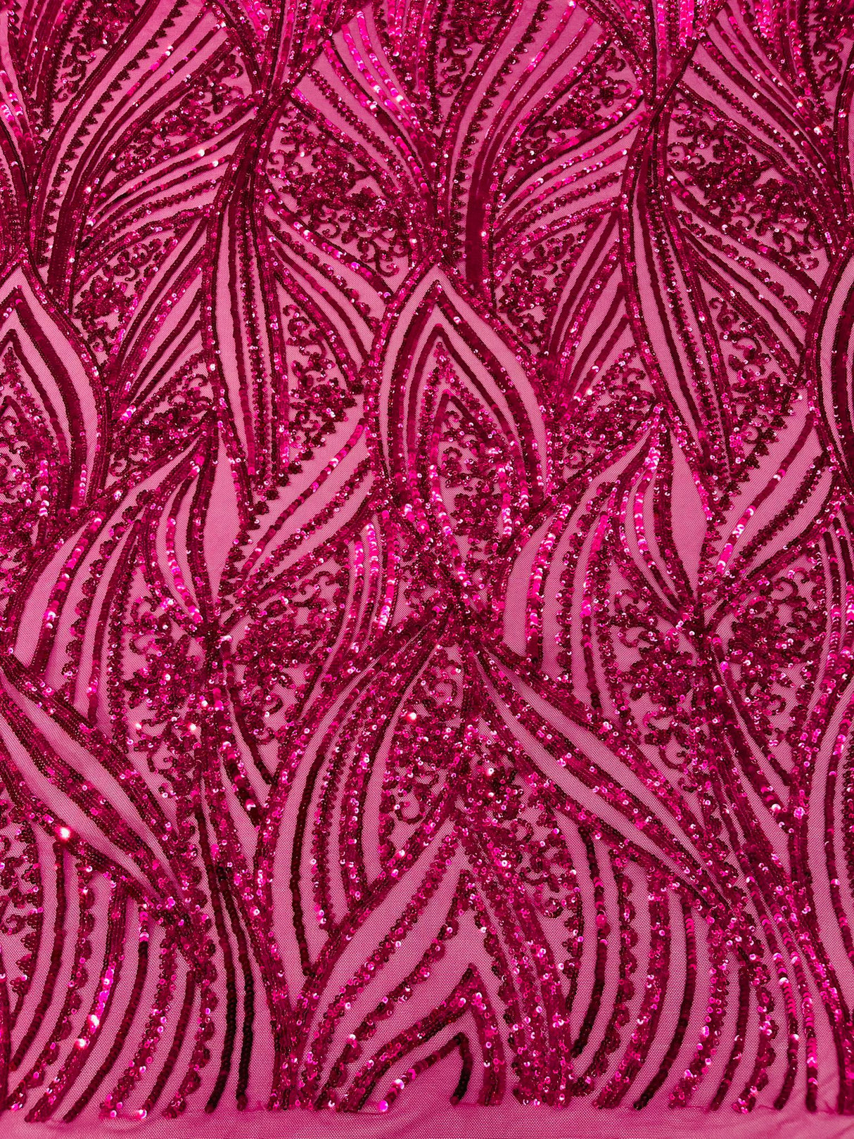 Geometric Feather Wing Polyester Fabric - 4 Way Stretch Mesh, Embroidered Sequins, 54" Width, 36" Length (1 Yard)