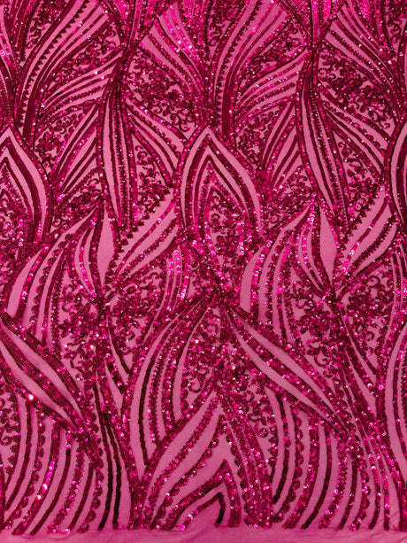 Geometric Feather Wing Polyester Fabric - 4 Way Stretch Mesh, Embroidered Sequins, 54" Width, 36" Length (1 Yard)