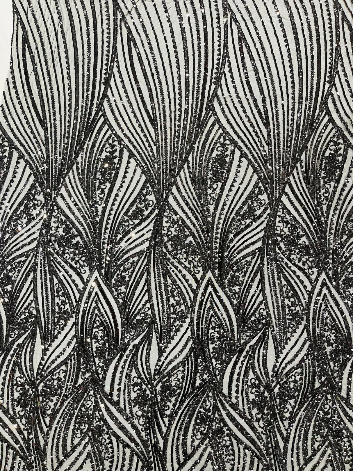 Geometric Feather Wing Polyester Fabric - 4 Way Stretch Mesh, Embroidered Sequins, 54" Width, 36" Length (1 Yard)
