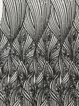 Geometric Feather Wing Polyester Fabric - 4 Way Stretch Mesh, Embroidered Sequins, 54" Width, 36" Length (1 Yard)