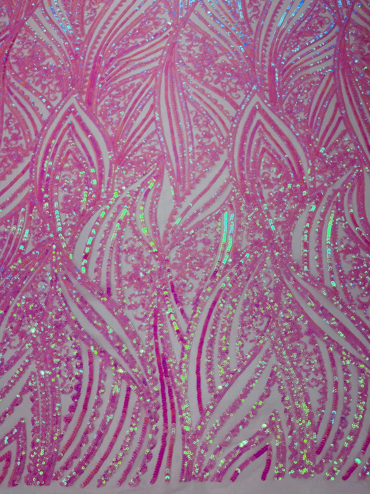 Geometric Feather Wing Polyester Fabric - 4 Way Stretch Mesh, Embroidered Sequins, 54" Width, 36" Length (1 Yard)