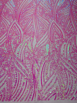 Geometric Feather Wing Polyester Fabric - 4 Way Stretch Mesh, Embroidered Sequins, 54" Width, 36" Length (1 Yard)
