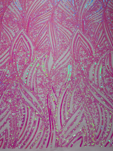 Geometric Feather Wing Polyester Fabric - 4 Way Stretch Mesh, Embroidered Sequins, 54" Width, 36" Length (1 Yard)