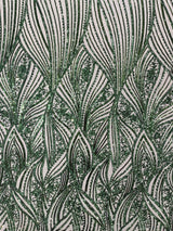 Geometric Feather Wing Polyester Fabric - 4 Way Stretch Mesh, Embroidered Sequins, 54" Width, 36" Length (1 Yard)