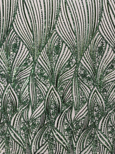 Geometric Feather Wing Polyester Fabric - 4 Way Stretch Mesh, Embroidered Sequins, 54" Width, 36" Length (1 Yard)