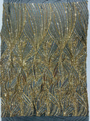 Geometric Feather Wing Polyester Fabric - 4 Way Stretch Mesh, Embroidered Sequins, 54" Width, 36" Length (1 Yard)